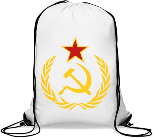 Soviet Union - Sacca da palestra con martello e falce e cordoncino, stile casual, colore: bianco