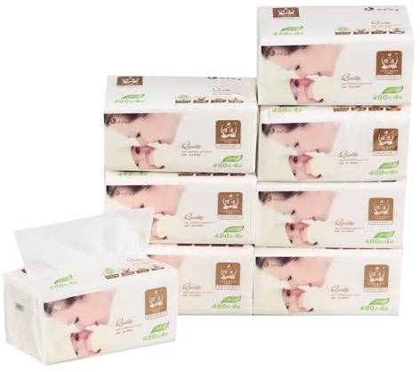 Easymanie Confezione da 8 fazzoletti per il viso, 4 veli, confezione da 120 fazzoletti per confezione