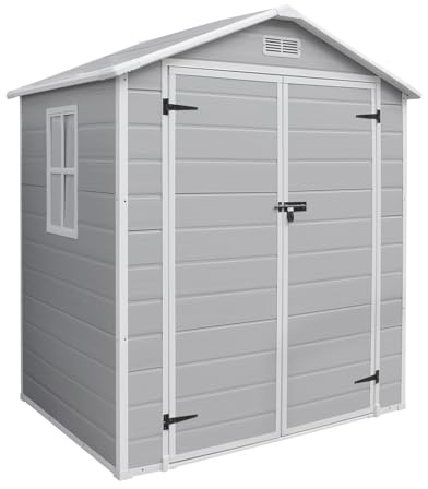 LEADZM abri de Jardin resine, Gris, 182 x 134 x 210 cm, abri de Jardin extérieure de 5 m³, occupe 2,5 m² de Terrain