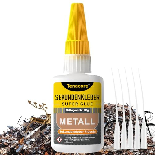 Metallkleber Extra Stark 30g, Sekundenkleber Metall Extra Stark, Superkleber mit Anti-Verstopfungskappe, Transparent Wasserfest für Metallen aller Art & Bastelarbeiten Reparaturen