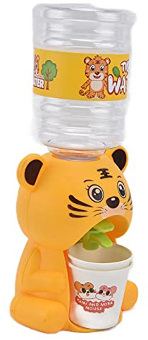 Badafaci Mini Vattendispenserleksak, Dockhusvattendispenser i Plast med 2 Koppar och Behållare, Djurformad Dricksfontän, 170 G Miniatyrlekset för Barn Skrivbord Låtsaslek (Stor söt tiger)