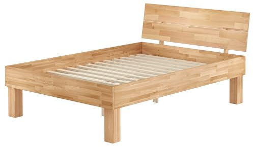 Erst-Holz®Hohes Massivholzbett stabiles Doppelbett Buche 140x200 Seniorenbett inkl. Rollrost 60.81-14