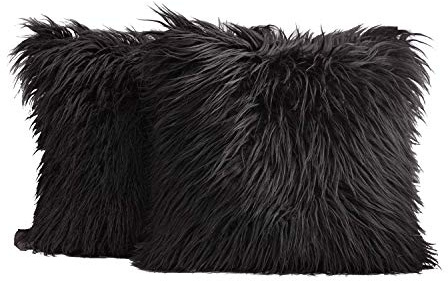 Dricar Black Cushion Covers, 2Pcs Decorative Luxury Series Style Faux Fur Throw Pillow Case Cushion Cover for Sofa Bedroom Car 18 x 18in (Black) | Luxury Series Style Cushion Cover for Sofa Bedroom Car 18 x 18in (Black)