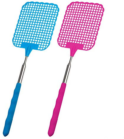 ECENCE Fliegenklatsche 2er Set - ausziehbare Fliegenklatsche stabil, Teleskop ausziehbar 26cm - 72cm lang - blau und pink