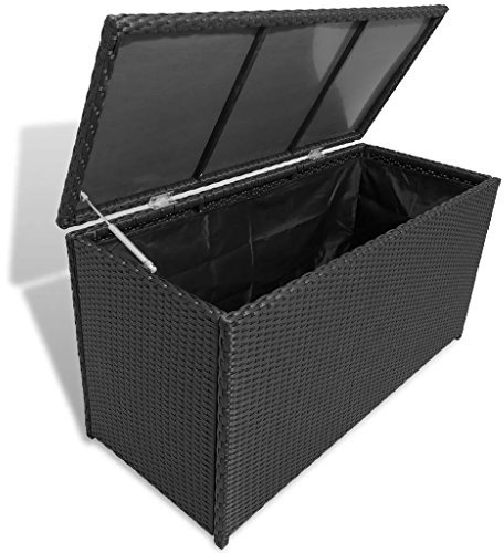 Tidyard Auflagenbox Garten Rattan Groß, Gartenbox Kissenbox Tischtruhe Truhe, mit Gasdruckfedern, 120×50×60 cm Schwarz
