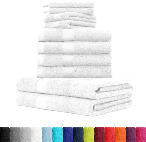 BaSaTex Frottee Handtuch Komplett Set, Weiss | Öko-Tex Made in Green Zertifiziert, Se aus 4X Handtuch, 2X Duschtuch, 2X Gästetuch, 2x Waschhandschuh