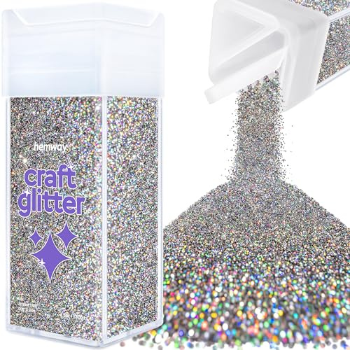 Hemway Craft Glitter Shaker 130 g Glitter für Kunst, Handwerk, Harz, Tumbler, Nägel, Painting, Dekoration, Festival, Kosmetik, Body – ultradünn (1/128 Zoll, 0,008 Zoll 0,2 mm) – Metallgrau Holographic