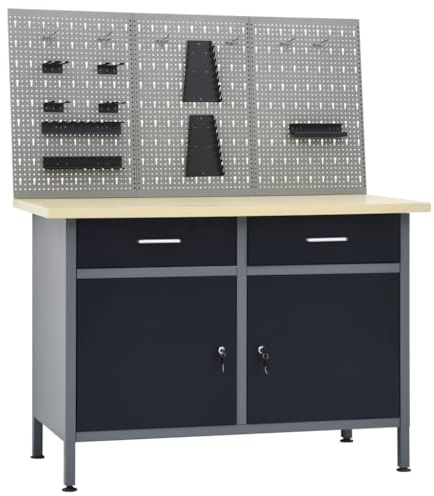 vidaXL Établi avec 3 Panneaux Muraux, Table de Travail avec Porte-Outils, Établi de Bricolage avec Rangement, Organisateur de Garage Atelier