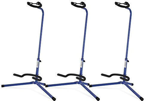 3x Classic Cantabile Gitarrenständer - Universal Gitarrenständer für Konzertgitarre, Westerngitarre, E-Gitarre, E-Bass - Gepolsterte Auflage - Klappbarer Gitarrenständer - Blau