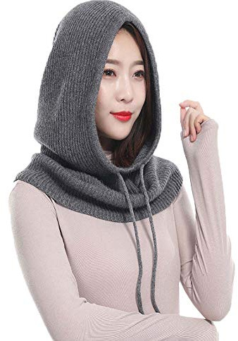 Yekeyi Cagoule d'hiver tricotée en cachemire - Masque de ski - Bonnet d'extérieur pour femme, gris foncé, taille unique