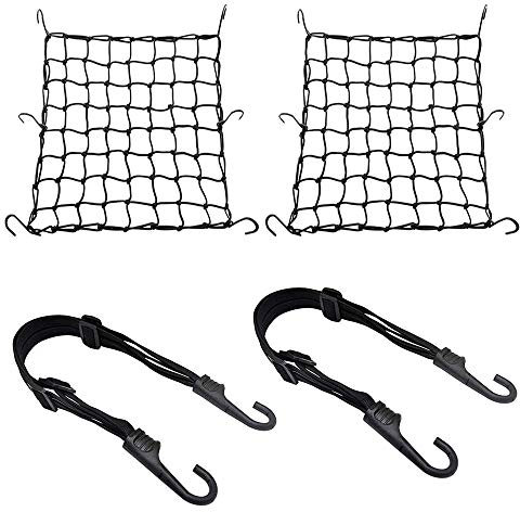 Lot de 2 filets à bagages pour vélo, moto, 2 tendeurs de bagages avec crochets, sangle de serrage pour vélo, filet de casque avec crochets