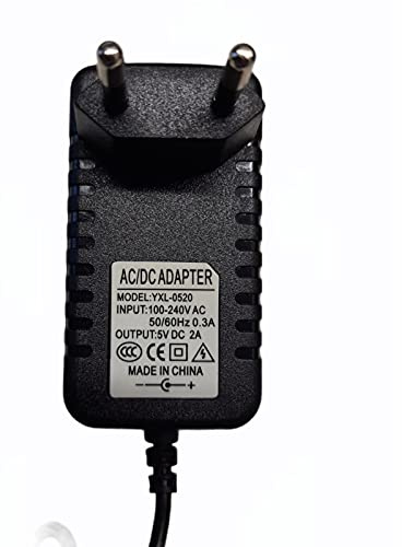 Terryshop74 Fuente de Alimentación Universal - 5 V, 2 A, Conector CC 5,5 mm x 2,5 mm, Repuesto, Cable Incluido