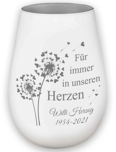 Trauerlicht - Für Immer in unseren Herzen - weiß/Silber - Gravur Namen und Datum - Gedenklicht Erinnerungslicht Grablicht Trauergeschenk