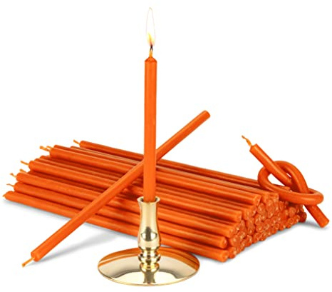 NKlaus - Portavelas con velas de palo naranja sin goteo L 16cm Cera de parafina Premium 40001 | Sin goteo; cera de parafina; diámetro: 5,5 mm; altura: 34 mm; diámetro: 50 mm; peso: 30 g