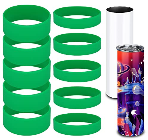 SAVITA 10 Stück Tumbler Silikonbänder für Sublimation, Grün Gummibänder Ringe Elastisch Hitzebeständig Silikon Band Gummi für DIY Wasserflaschen Thermobecher, Verhindert Geisterbilder