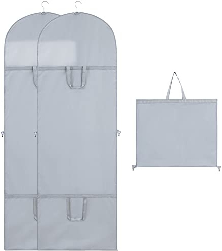 Niviy Kleidersack Lang Grau 60x180cm | PEVA Kleiderhülle mit Sichtfenster, faltbar und staubdicht für Brautkleider, Anzüge und lange Kleidung