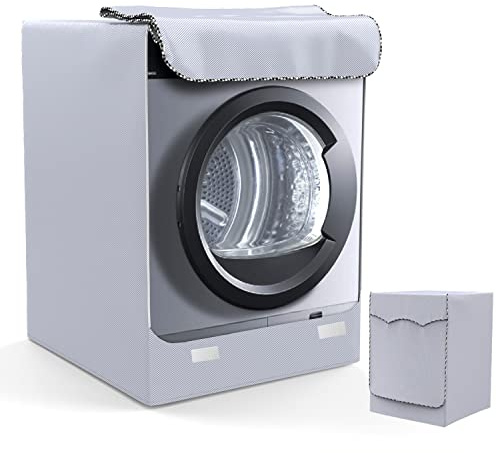 LEESITEC Abdeckung für Waschmaschine und Trockner Außenbereich, Wasserdicht Staub- und schmutzabweisend mit Öffnungen auf der Vorderseite silber (XL 60 × 64 × 85 cm)