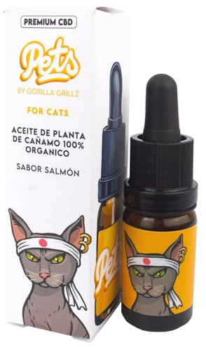 Gorilla Grillz® Aceite CBD 100% Orgánico para Gatos | CBD Oil 3% Natural con Aroma Salmón | 300 mg CBD Premium | 10ml | 200 Gotas | Aceite CBD Puro de Máxima Calidad 0% THC | Tranquilizante para Gatos
