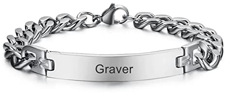 XUANPAI Herren Armband Personalisierte Edelstahl - Silber Panzerkette Armband Hip Hop Rapper Armkette Modeschmuck mit Gravur, Armband mit Namen für Männer