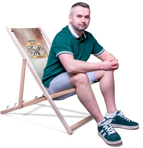 DreamRoots Vatertagsgeschenk Personalisiert - Liegestuhl klappbar Holz für Papa Geschenk - Liegestuhl Holz Geschenke Für Papa - Sonnenliege Klappbar Bester Papa Geschenke