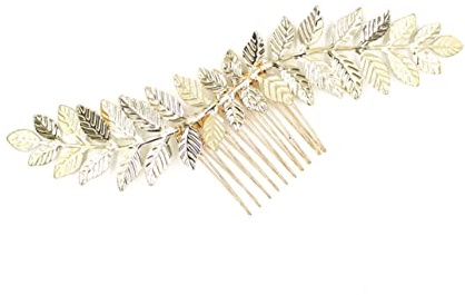 Goldener Brautkamm O843 aus Metall, Handgefertigte Haarnadel | Doppelseitig, mit Verbundener Kopfbedeckung, für Brautjungfern und Braut, Passend zu Abschlussball und Jubiläum