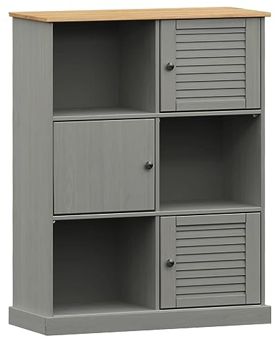vidaXL Bücherregal, Bücherschrank mit viel Stauraum, Schrank Regal für Büro Wohnzimmer, Wohnzimmerschrank Büroschrank, Grau Massivholz Kiefer