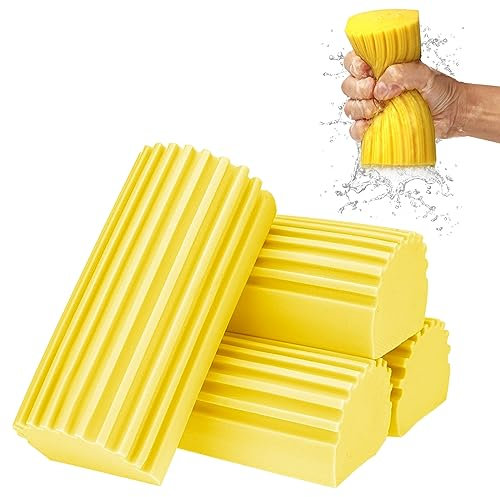 Esponja Mágica Atrapapolvo, 4 Magical Esponja de Limpieza húmeda Esponja de Limpieza Reutilizable para Limpiar los zócalos respiraderos persianas Ventiladores de Techo Esponja de Polvo (Amarillo)