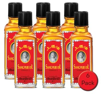 Siang Pure Red Oil - Herbal Thai Muscle Rub - Warming Red Formula - 25g Bottle 6 Pack