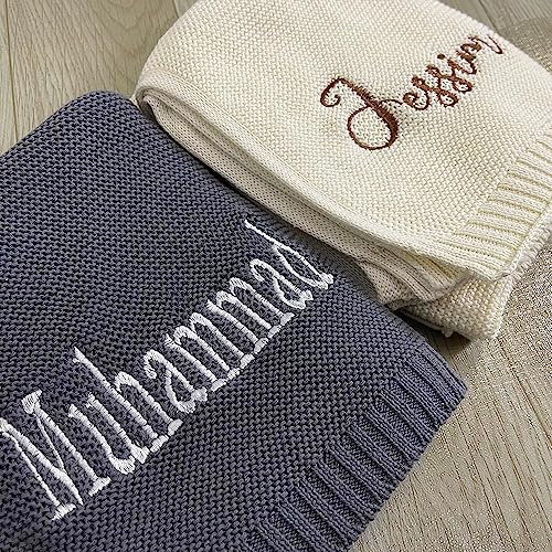 Baumwoll-Strickdecke, personalisierbar, mit Namen, für Jungen, Baby, Mädchen, weiche Decke, Babyparty, atmungsaktive Kinderwagendecke (Stickname)