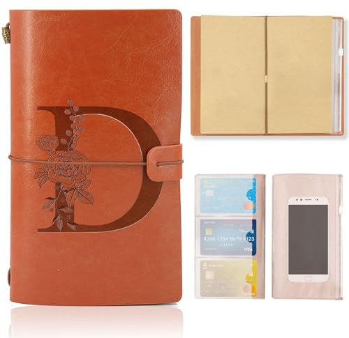 Diario di Viaggio iniziale, Taccuino in Pelle Rifillabile, Diario Blocco Note Quaderno Compleanno Regalo per Donne Ragazze Amica Scrittori Giornalisti e Studenti Regalo per Festa Della Mamma(D)
