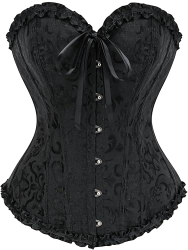Vrapo Black Corset Top for Women | Overbust Lace Up Waist Cincher Shapewear Lingerie - Size M