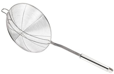 HEMOTON Edelstahl Sieblöffel Mit Drahtgeflecht Großes Flaches Korb-design Für Nudeln Pasta Und Gemüse Hitzebeständiger Griff Für Einfache Abgießung Und Aufbewahrung Spülmaschinenfest