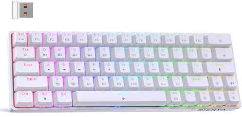DIERYA DK63 60% Wireless Mechanical Gaming Keyboard | Bluetooth/2.4G/Wired Keyboard | RGB Backlit Compact 63 Keys Mini Office Keyboard | with Red Switch | for Windows Laptop PC Gamer Typist-White