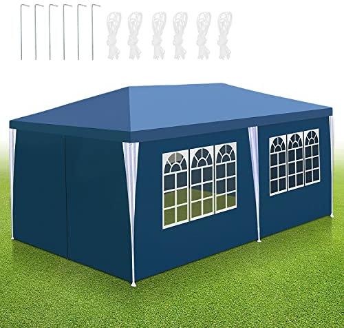 Tubiaz Pavillon 3x6 étanche à l'eau Tente de réception Stable Bâche PE de Haute qualité Tente de fête résistante aux UV Tente de Jardin 100g/m² Tente à bière avec 6 éléments latéraux Bleu