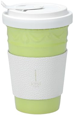 KPM Berlin KURLAND To-Go Becher inkl. weißer Ledermanschette (goldene Prägung) und Deckel, Porzellan, Kaffeebecher, handmade im Geschenkkarton (Limette)
