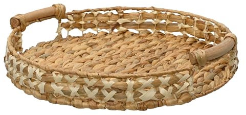 KSD Dekoteller Rund Geflochten 38x3cm Naturfarben - Zum Servieren & Dekorieren - Serviertablett Dekoschale Dekotablett aus Wasserhyazinthe - Serving Tray - Dekoteller Home Decor Tablett Rattan
