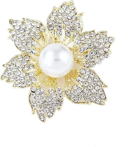 Kristall Perle Blume Brosche Strass Sechs-Blatt-Blume Kragen Pin Vintage Elegant Revers Pin Blume Perle Abzeichen Pin Damen Bankett Kristall Pin Kleidung Dekoration