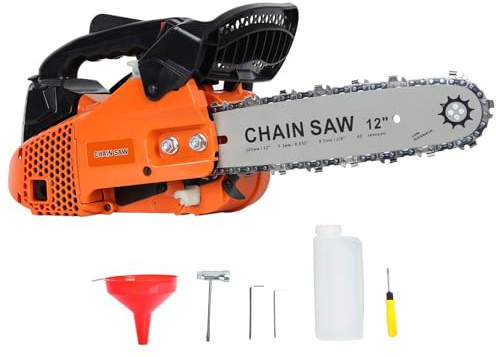 Fukursul 25,4 cc tragbare Benzin Kettensäge, 2-Takt, Handsäge mit hoher Leistung, kleine Gartensäge für den Hausgebrauch, Orange, 30 cm