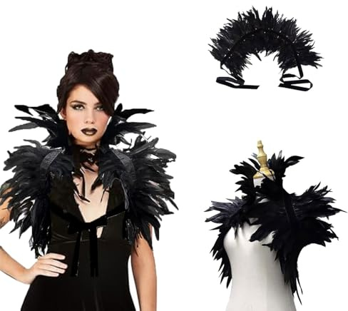 FYZSJWL Chal de Plumas góticas, Gótico Mantón de las Pluma Shrug,Capa Mujer,Halloween Capa de Plumas Góticas,para Karneval, Halloween, Kleiderparty