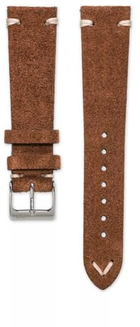 WB Original Wildleder-Uhrenarmband | Vintage Braun - 19 mm - Schließe: Silber Poliert | Leder | Ersatz-Armband