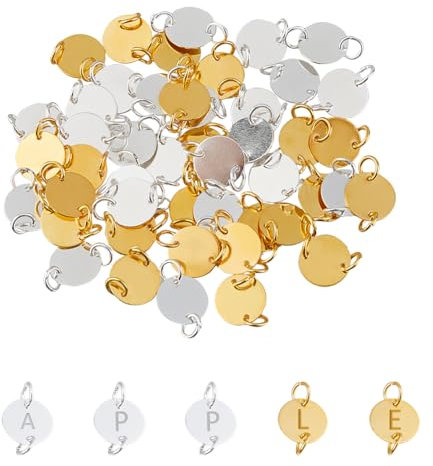 SUPERFINDINGS 60 Stück 2 Farben 12mm Blanko Verbinder Charms Flache Runde Glieder Messing Verbinder Anhänger Messing Stempel Blanko Anhänger Charms Für Ohrringe Armbänder DIY, Bohrung: 4mm