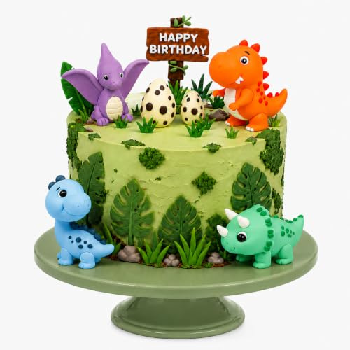 17-teilige 3D Dinosaurier Tortendeko，mit Dinosauriereiern,Blättern und 'Happy Birthday'-Schild，für Kindergeburtstag, Dino-Themenparty und Babyshower，Kuchendeko für Jungen und Mädchen