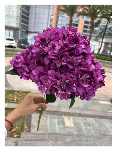 OZLCUA Hortensien Kunstblumen Große Größe 5 Köpfe künstliche Blumen weiß rosa Hortensien Seide DIY Hochzeit Brautstrauß gefälschte Blumen Home Party Dekoration Hortensien(Purple)