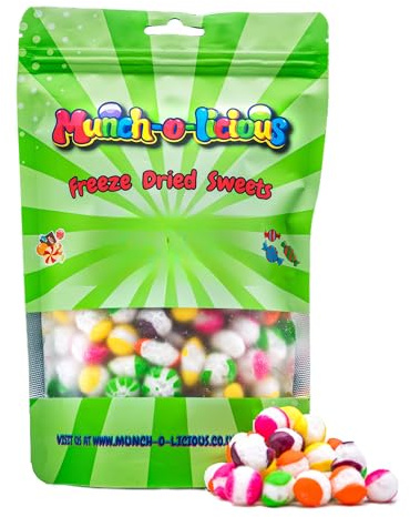 Munch-o-licious Frutta Liofilizzata - Dolci Americani Sour Vegani - Lamponi Disidratati Caramelle Colorate e Frutta Disidratata - Regalo Divertente TikTok UK - 100g Perfetto per Natale, Cinema e Party