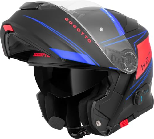 Bogotto H271 Taog Bluetooth Klapphelm, schwarz matt/rot/blau, XL
