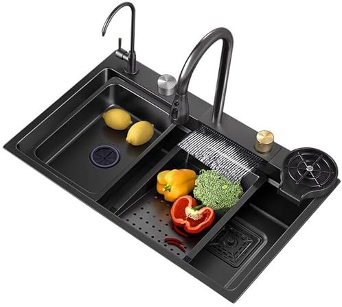 Fregadero de cocina Fregadero de cocina de acero inoxidable, fregadero de un solo seno con escurridor, fregadero bajo encimera, fregadero de estación de trabajo rectangular hecho a mano con