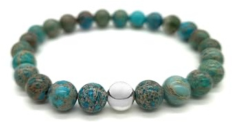 Nahle | Naturstein mit 925 Silberperle Armband | Naturstein Stretch- Armband | handgemachtes Perlenarmband | mit edler Schmuckschachtel