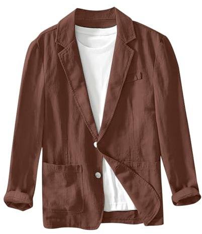 Beokeuioe Chaqueta de verano para hombre de primavera, deportiva, chaqueta ligera de algodón, camisa de lino, solapa de manga larga, corte regular, blazer, camisa informal, camisas, blusa, chaqueta de
