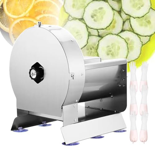 QUSYZD Cortador de Verduras eléctrico, rallador de Frutas Comercial, Cortador de Alimentos de 0 a 13 mm de Grosor, Cortador de Ensalada de Acero Inoxidable Ajustable para Tomate, limón, patat,Round