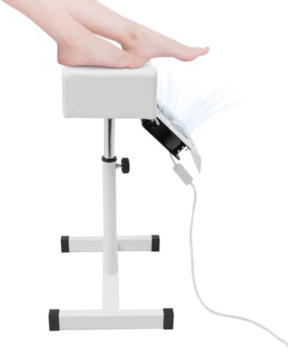 NadineDutol Taburete de Pedicura Móvil, Silla de Cuidado de Pies con Succión, Altura Ajustable, Reposapiés, Blanco, PVC y Metal
